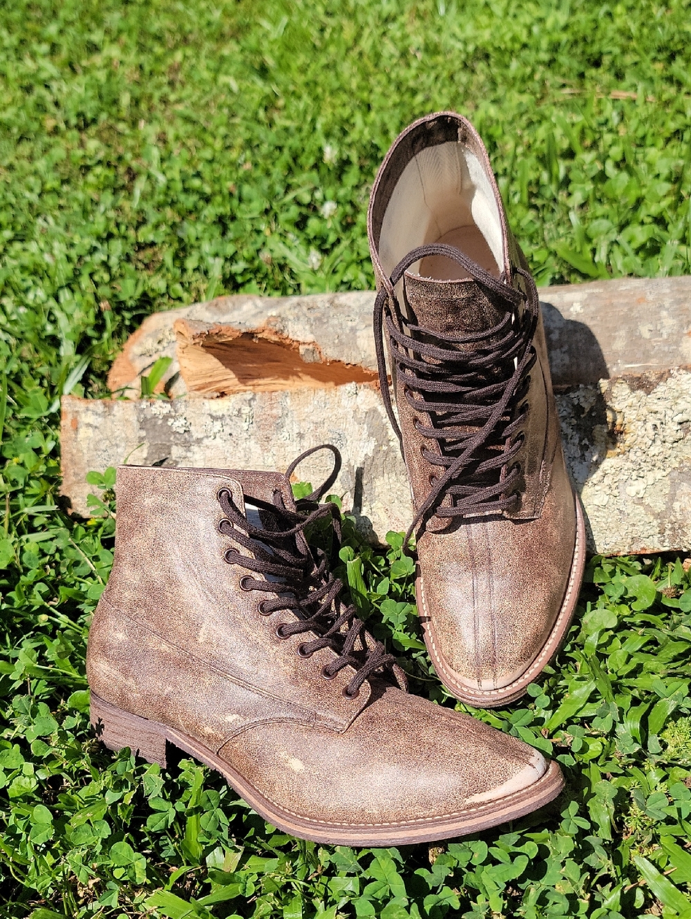 Boxcar Distressed Brown Lace-Up Leather Ankle Boots - Picture 5 of 11